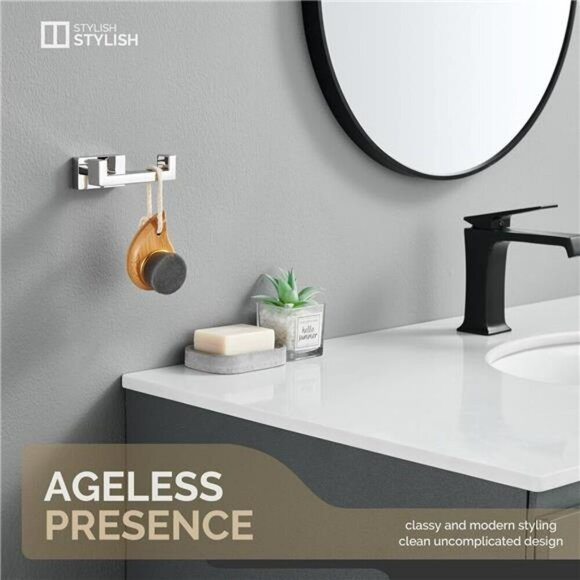 Angle Simple Double Towel Hook Polished Chrome 304 Stainless Steel Bathroom Hook - Picture 5 of 8